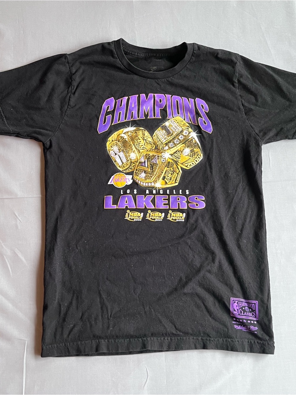 Mitchell & Ness Black Tee with Purple Hardwood Classics Logo